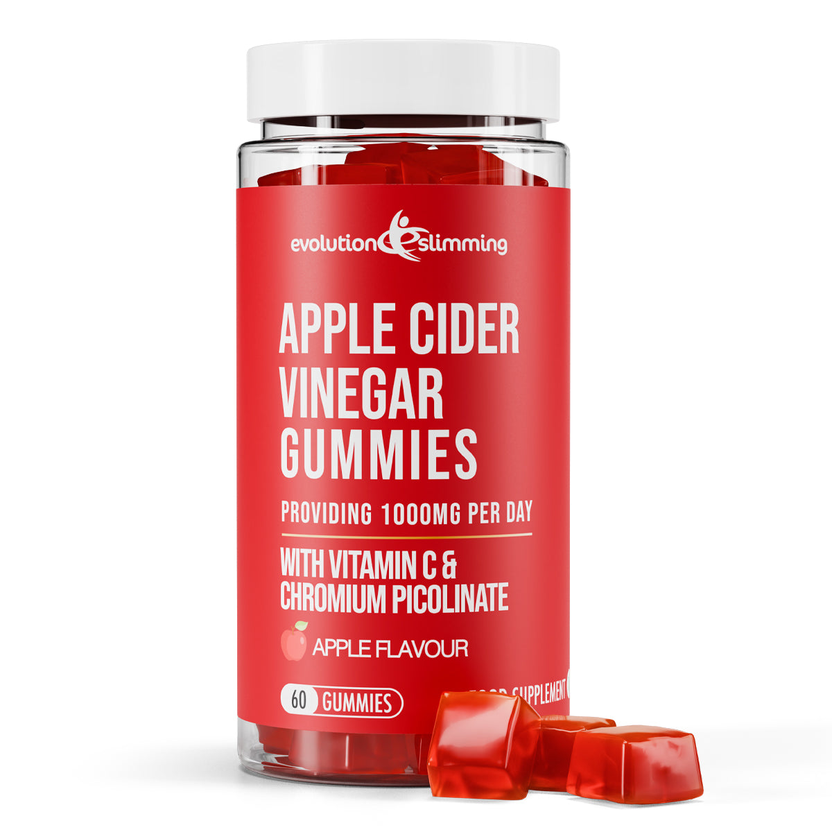 Evolution Slimming Apple Cider Vinegar Gummies 1000mg bottle with 60 apple-flavoured gummies