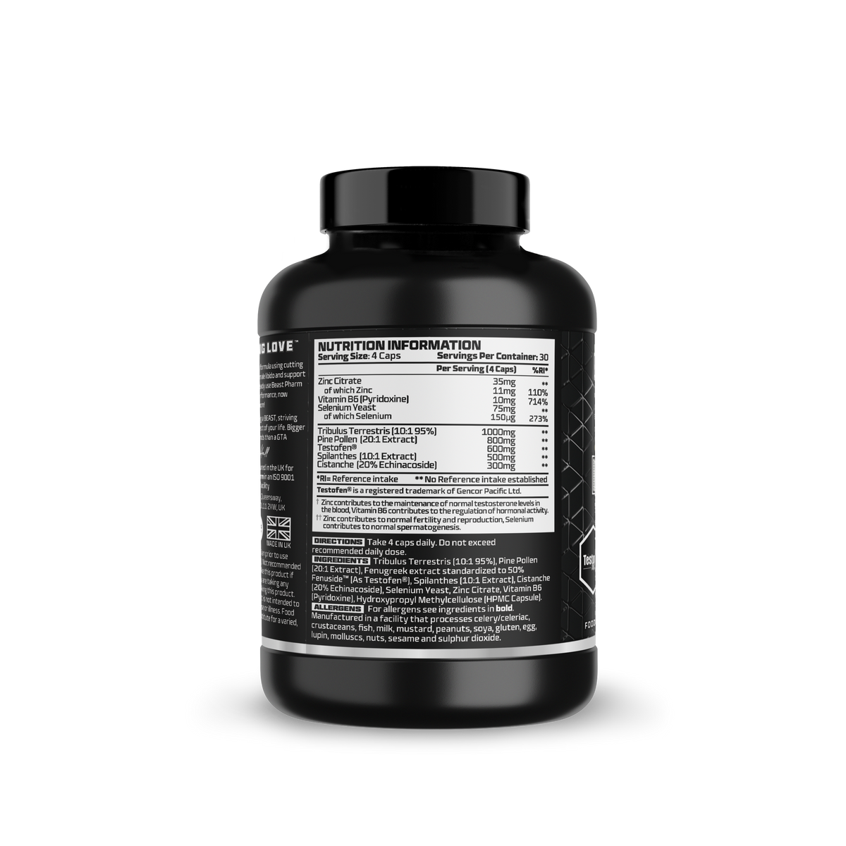 Beast Pharm BIG LOVE back label with ingredients and supplement information
