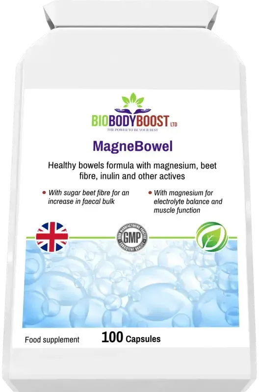 BioBodyBoost MagneBowel Magnesium & Fibre Formula – 100 Capsules – product packaging, view 6