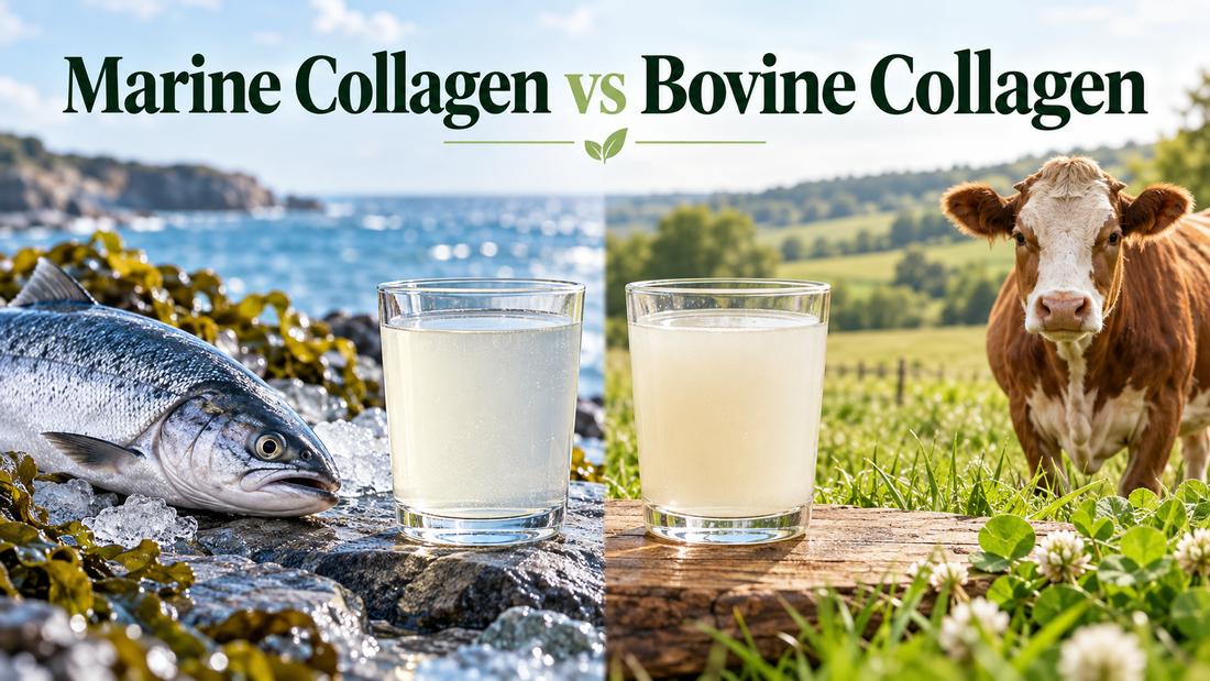 Marine fish source and bovine cattle source compared beside unbranded collagen drinks