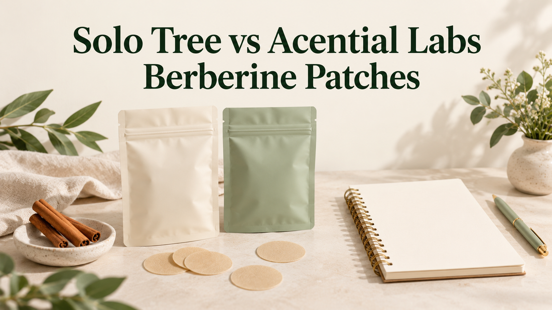 Plain pouches, round patches and a cinnamon stick beside a notebook