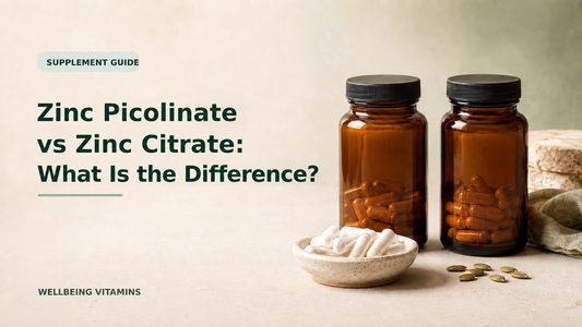 Zinc Picolinate vs Zinc Citrate: What Is the Difference? Supplement guide featuring two unbranded amber bottles and capsules.