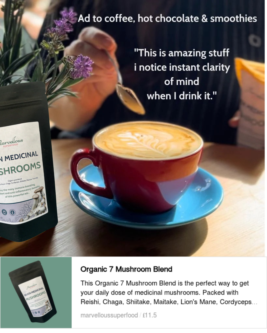 Marvellous Superfood Organic Seven Mushroom Blend – mushroom blend and hot drink information