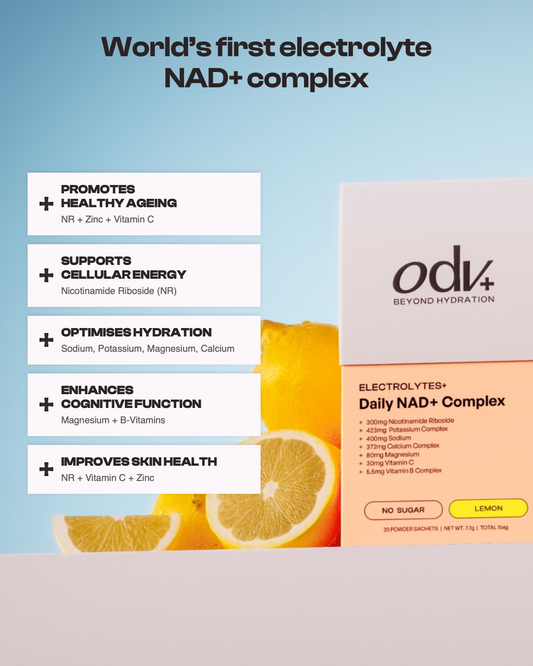 Odv Electrolyte+ NAD⁺ Complex – Electrolyte & NR Sachets – pouch with formula overview