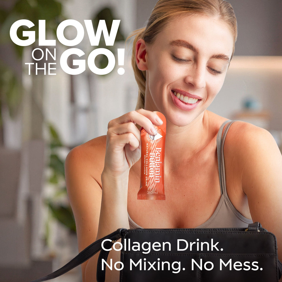 Benjamin Button Marine Collagen Drink 12,000mg – ready-to-drink sachet lifestyle image