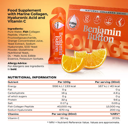 Benjamin Button Marine Collagen Drink 12,000mg – ingredients and nutrition panel