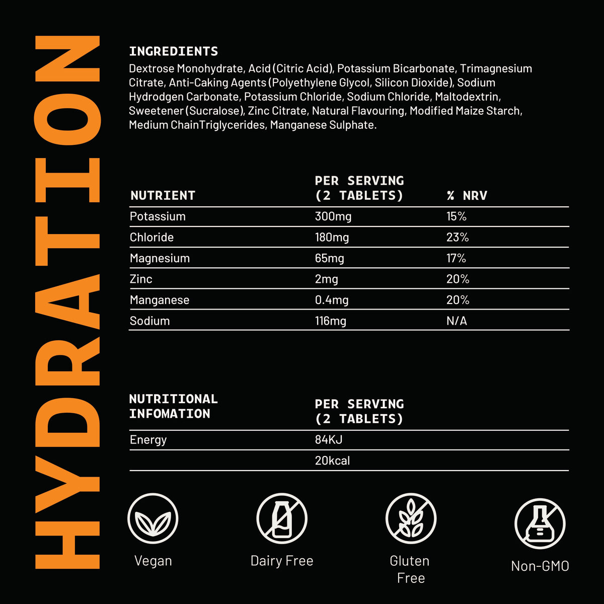 HIRO Hydration Ginger & Lemongrass – Triple Pack – ginger and lemongrass nutritional panel