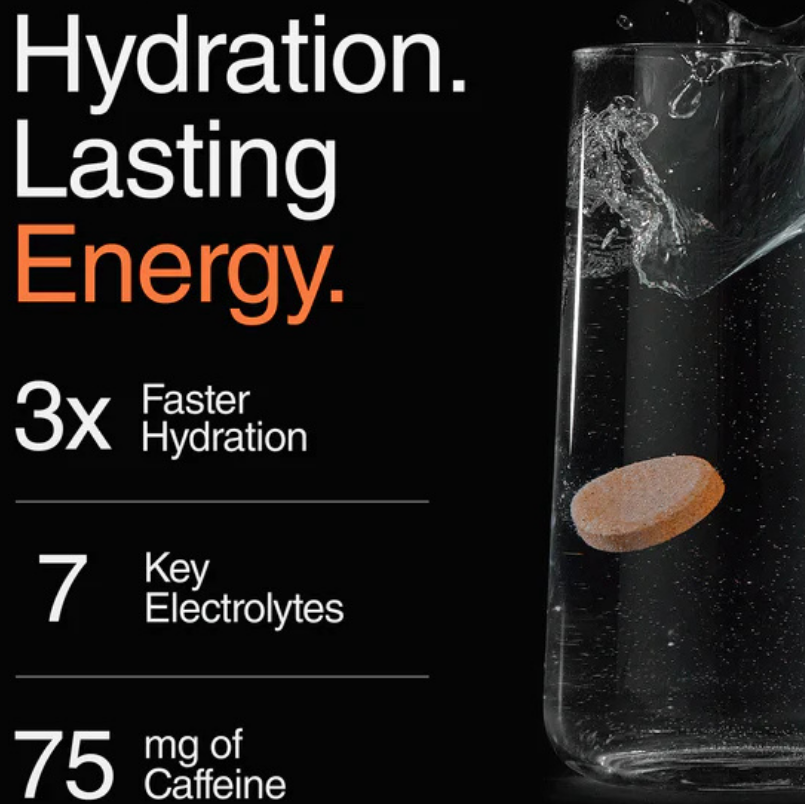 Phizz Daily Energy Caffeine Orange – 20 Tablets – tablet dissolving in water and caffeine information
