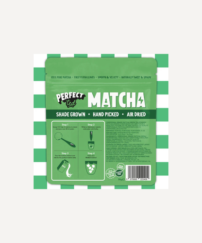 PerfectTed Ceremonial Grade Matcha – 30g Pouch – back of matcha pouch