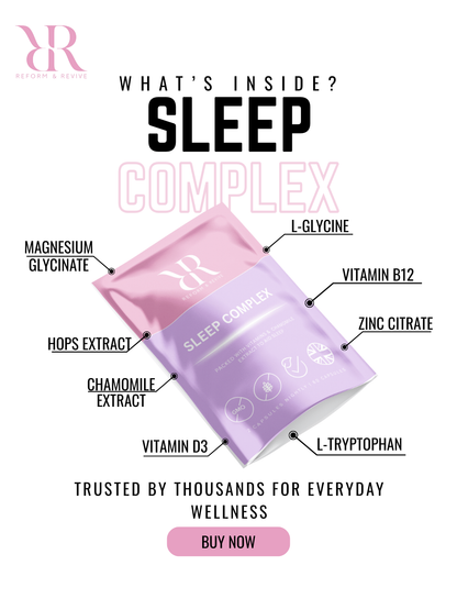 Sleep Complex packaging with ingredients listed on a white background