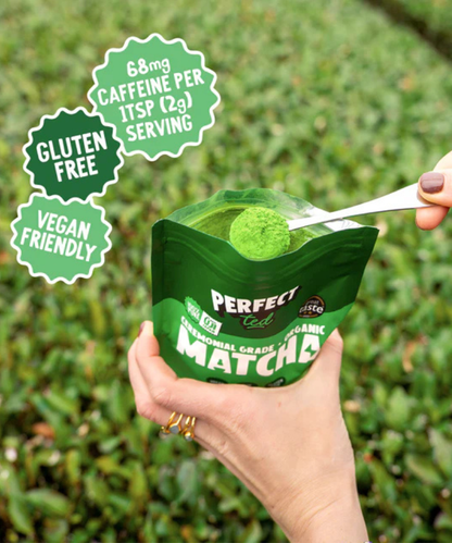PerfectTed Ceremonial Grade Matcha – 30g Pouch – person holding matcha pouch