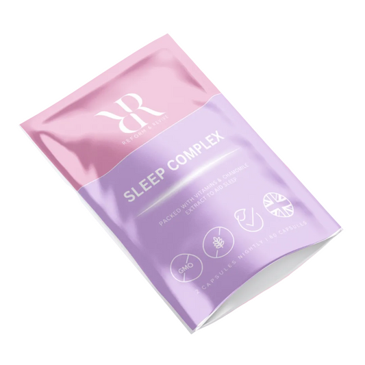 Pink and purple package of a sleep complex on a white background