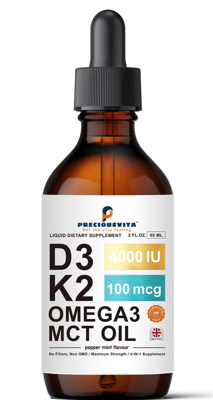 Preciousvita Vitamin D3 4000 IU & K2 Liquid Drops – Peppermint – 60ml
