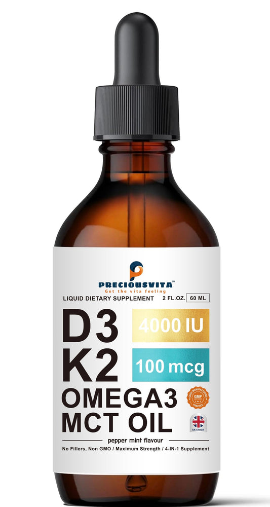 Preciousvita Vitamin D3 4000 IU & K2 Liquid Drops – Peppermint – 60ml