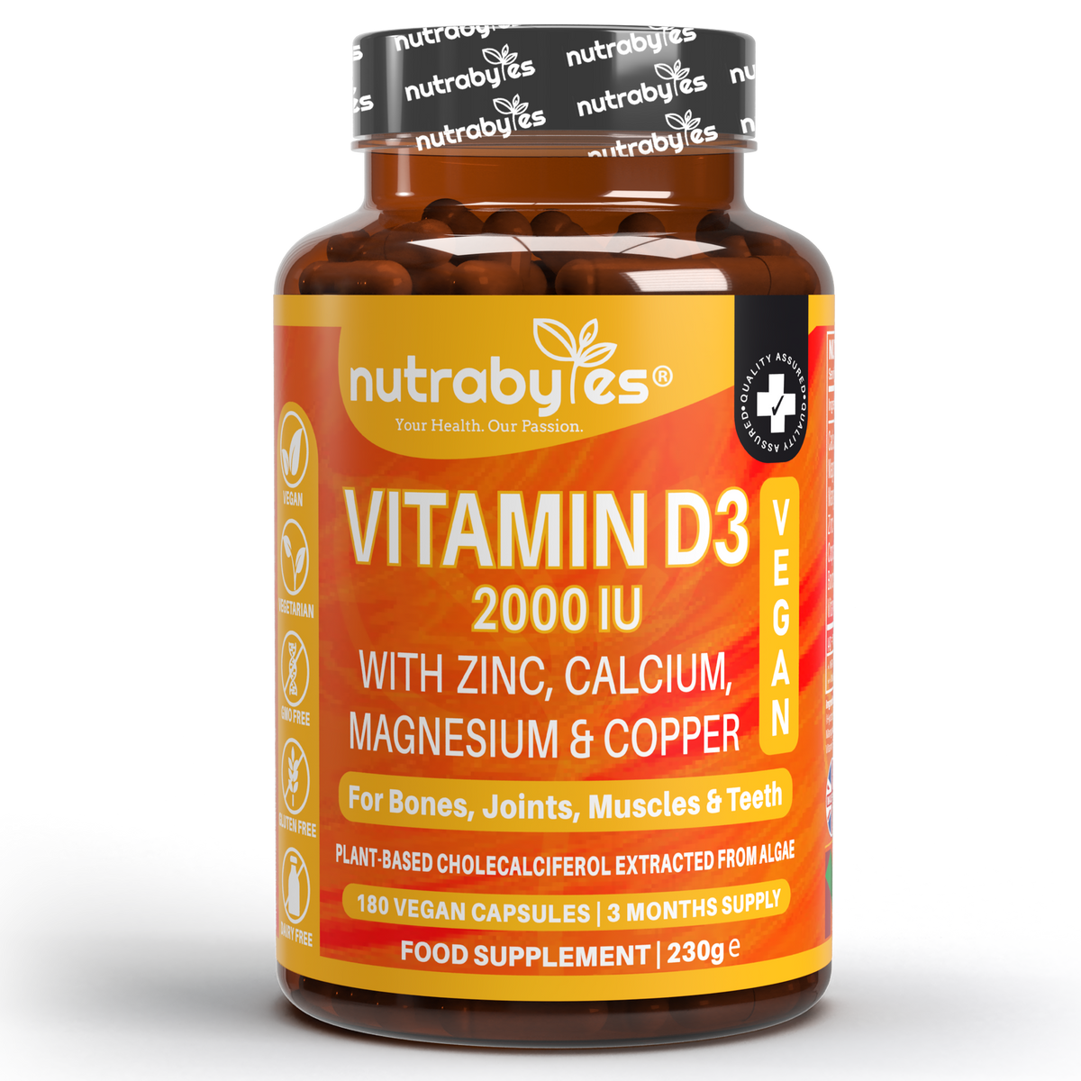 NUTRABYTES Vegan Vitamin D3 2000 IU mineral complex