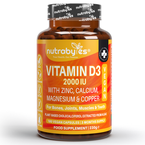 NUTRABYTES Vegan Vitamin D3 2000 IU mineral complex