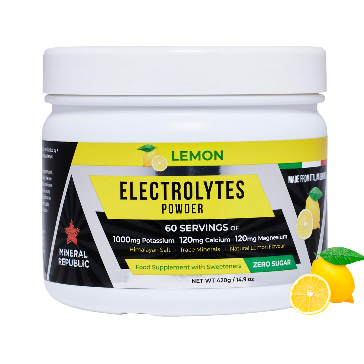 Mineral Republic Electrolytes Lemon Powder – 420g – product packaging