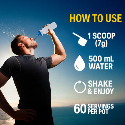 Mineral Republic Electrolytes Lemon Powder – 420g – 7g serving and mixing instructions