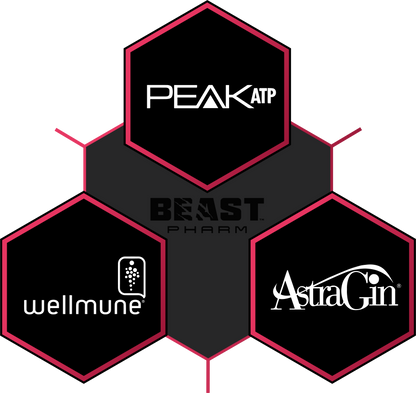 Beast Pharm BIG D formula graphic with Peak ATP, Wellmune and AstraGin logos