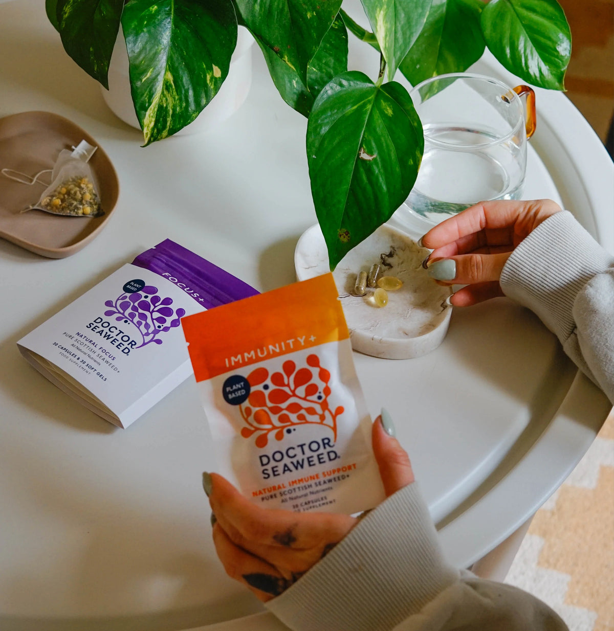 Clarity & Defence Duo – Focus+ and Immunity+ lifestyle photograph showing the supplement in an everyday wellness setting