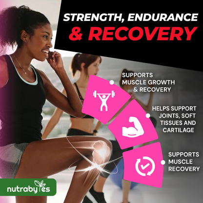 NUTRABYTES Liquid Bovine Collagen bottle beside a supplier nail-care marketing graphic