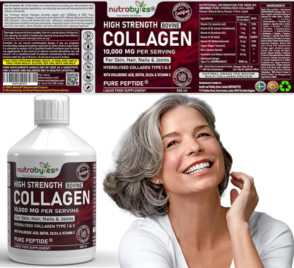 Adult couple with Liquid Bovine Collagen bottle and supplier timeline of expected use