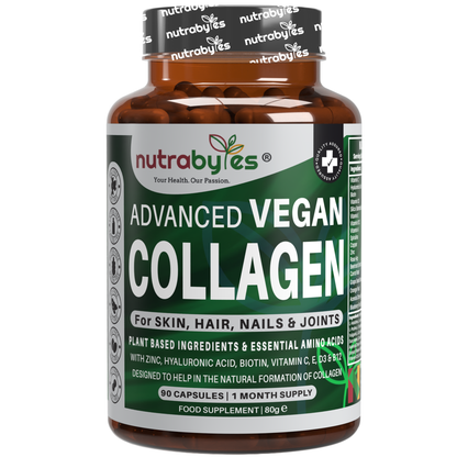 NUTRABYTES Advanced Vegan Collagen Support bottle with 90 capsules