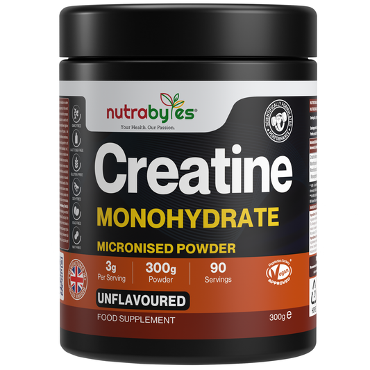 NUTRABYTES Creatine Monohydrate 300g unflavoured powder tub front view