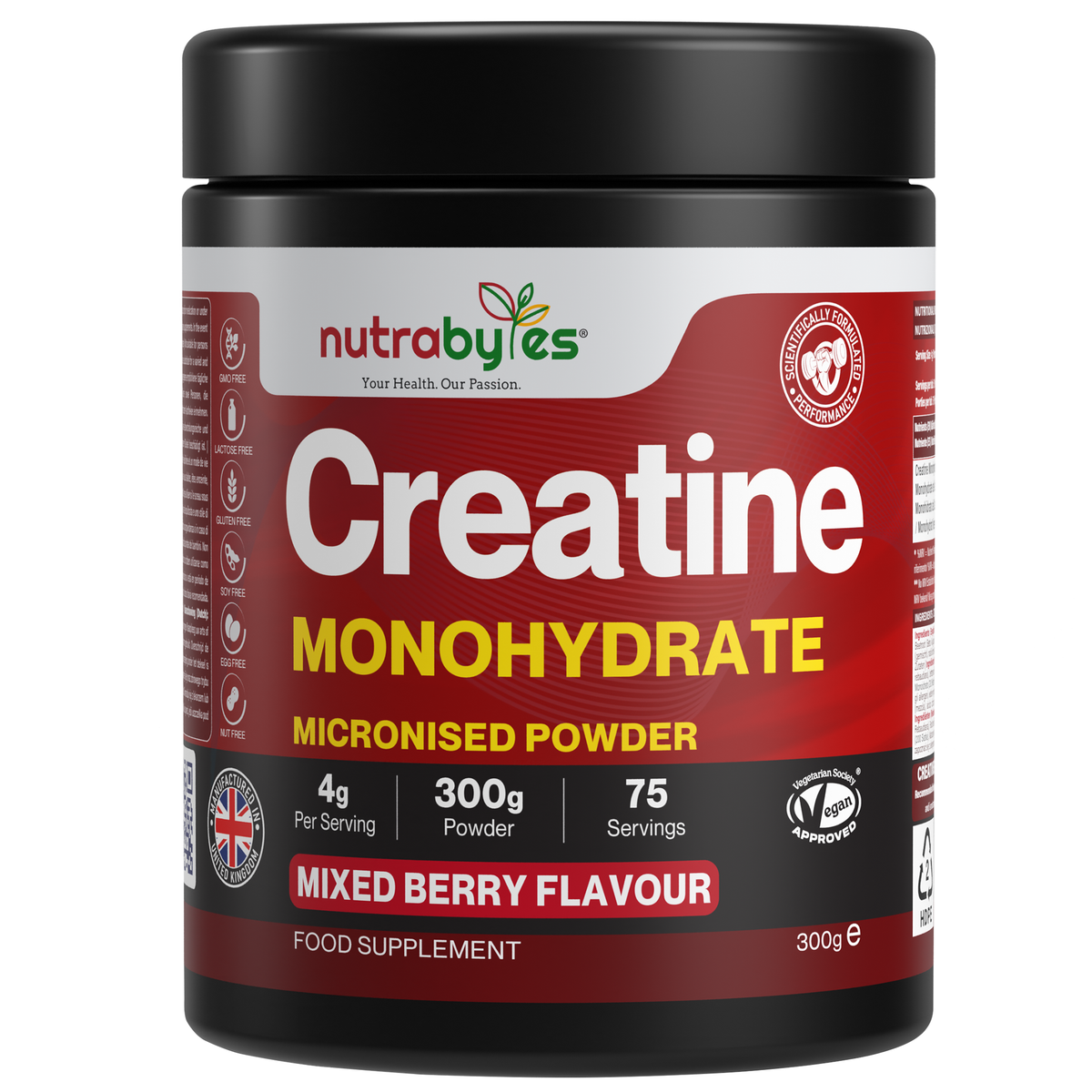 NUTRABYTES mixed berry creatine monohydrate powder 300g tub