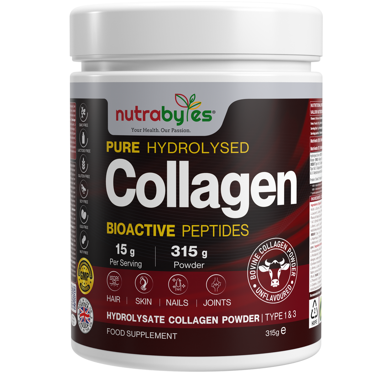 NUTRABYTES Grass-Fed Bovine Collagen Powder 315g tub