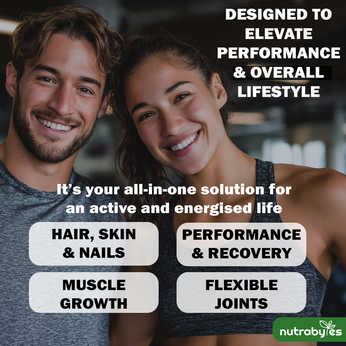 NUTRABYTES Grass-Fed Bovine Collagen Powder – 315g infographic showing the product packaging, label information and key product details