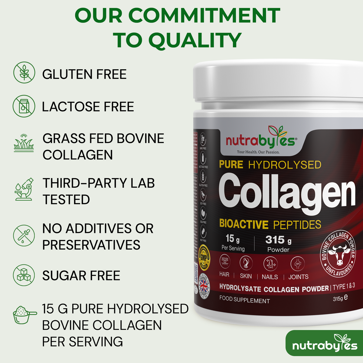 NUTRABYTES grass-fed collagen quality information