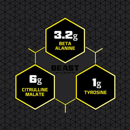 Hexagonal infographic with nutritional information on a black geometric patterned background