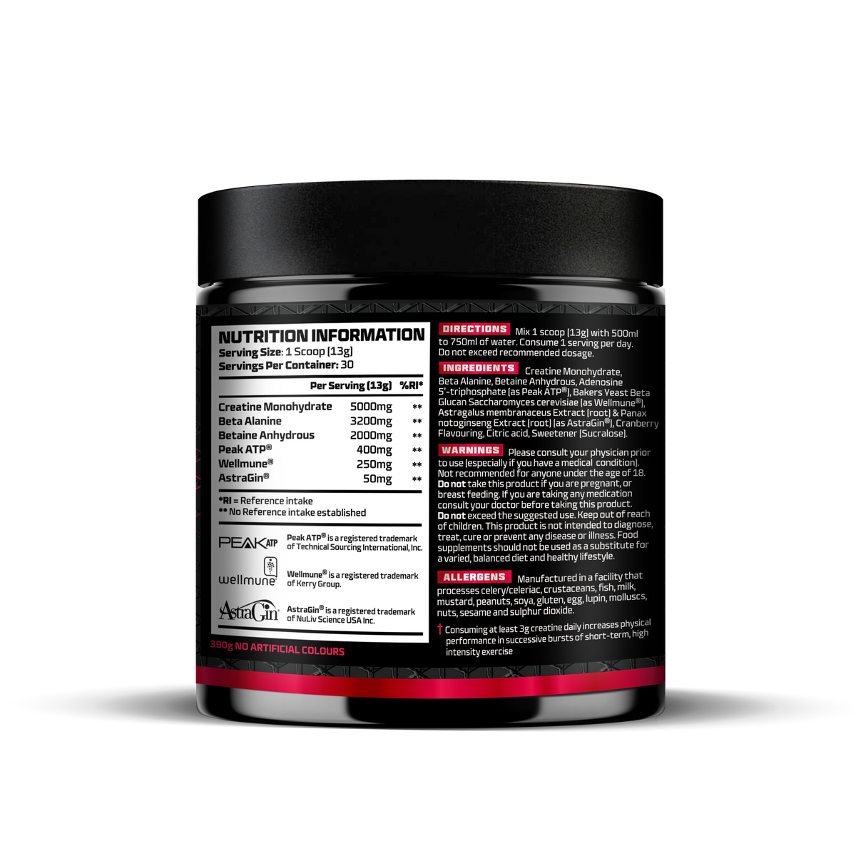 Beast Pharm BIG D Cranberry back label with ingredients and nutrition information