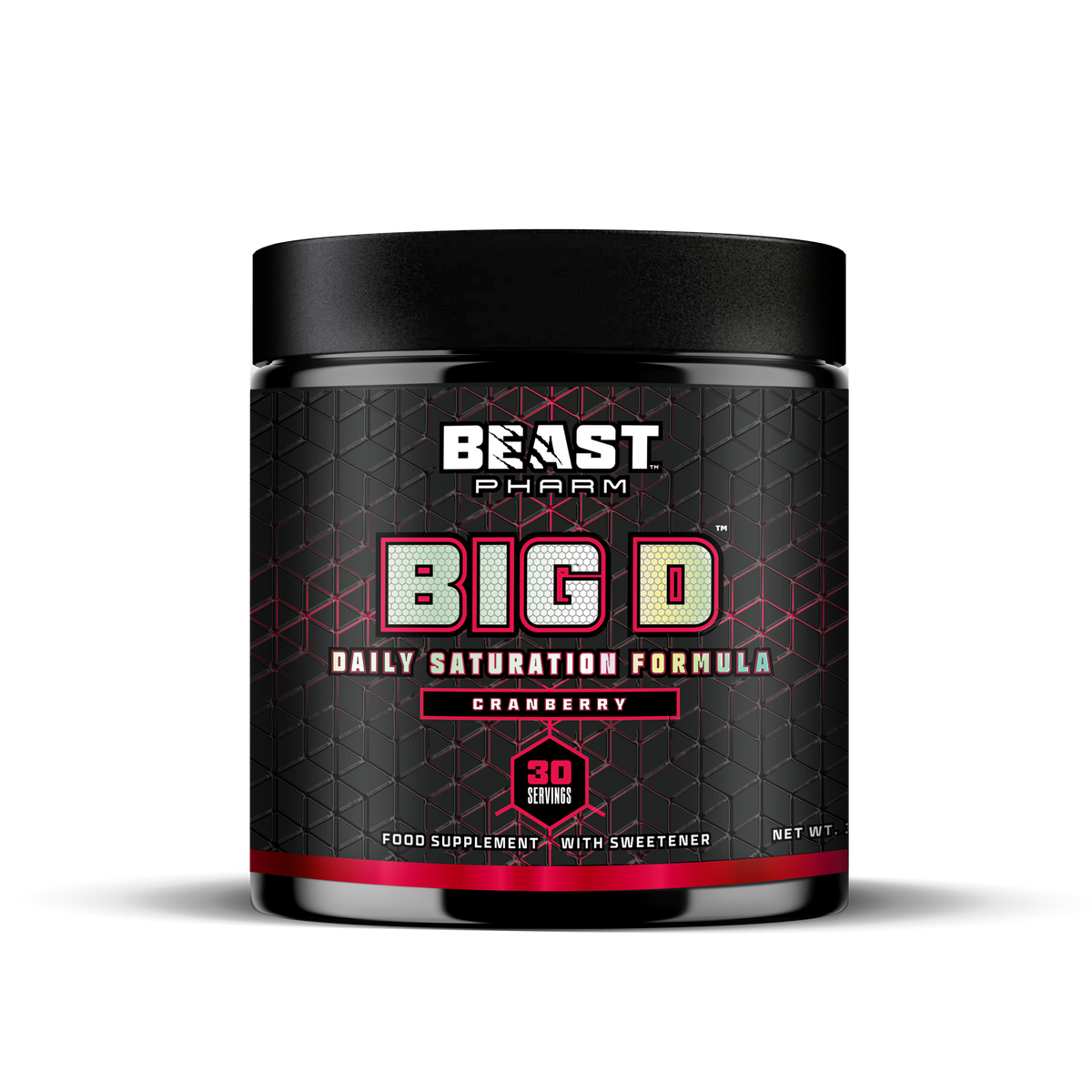 Beast Pharm BIG D Cranberry daily saturation formula, front of 390g tub