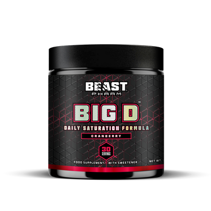 Beast Pharm BIG D Cranberry daily saturation formula, front of 390g tub