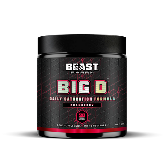 Beast Pharm BIG D Cranberry daily saturation formula, front of 390g tub