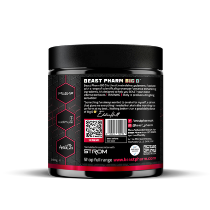 Beast Pharm BIG D Cranberry 390g tub showing side label