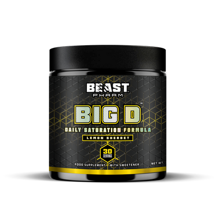 Beast Pharm BIG D Lemon Sherbet daily saturation formula, front of 390g tub