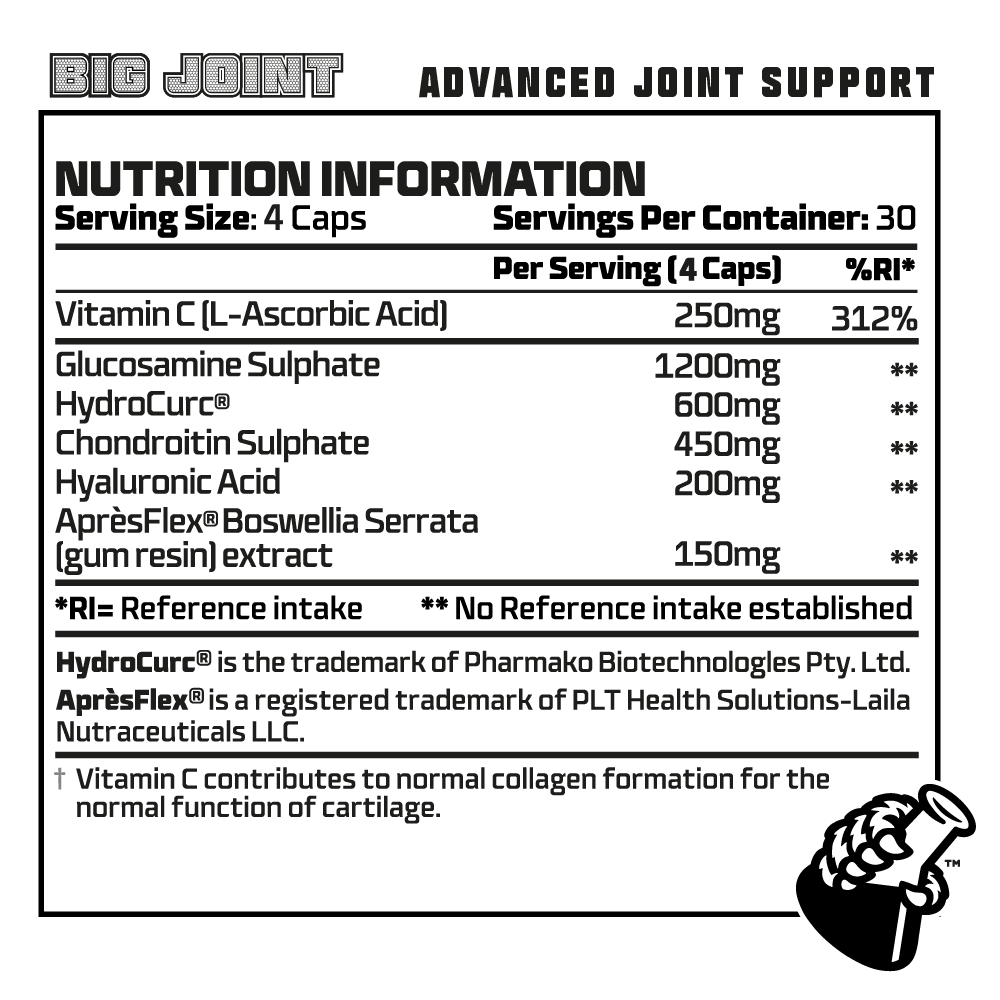 Beast Pharm BIG JOINT supplement and nutrition information panel