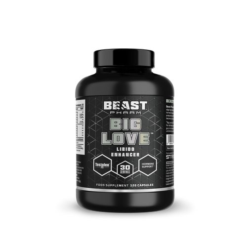 Beast Pharm BIG LOVE men's supplement, front of 120-capsule bottle