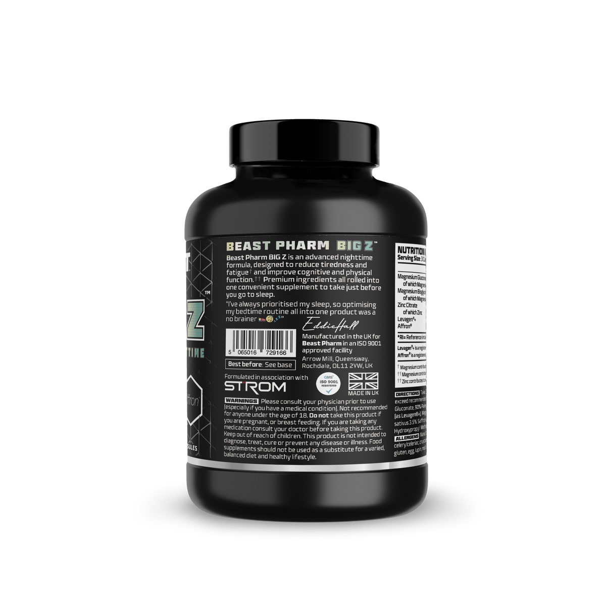 Black supplement container with 'Beast Pharm' branding on a white background