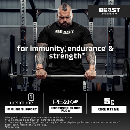 Athlete lifting weights beside Beast Pharm BIG D ingredient feature graphic