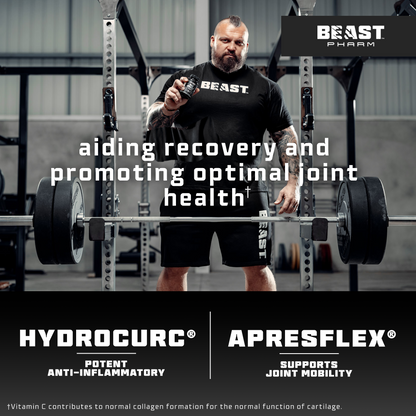 Athlete lifting weights beside Beast Pharm BIG JOINT product graphic