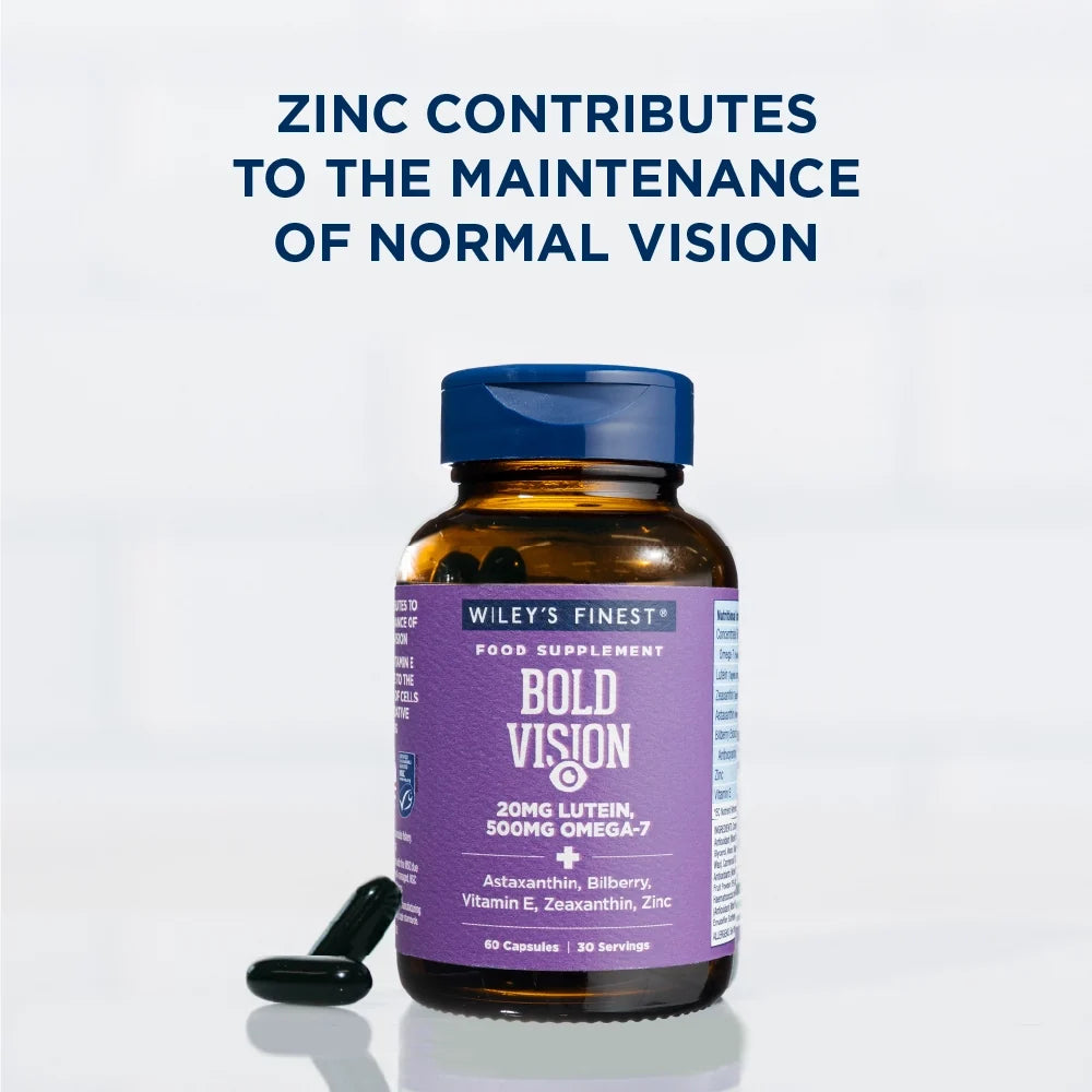 BOLD VISION Omega-7 bottle with zinc normal-vision claim