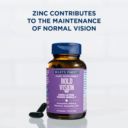 BOLD VISION Omega-7 bottle with zinc normal-vision claim