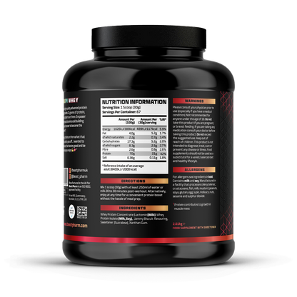 Black supplement container with nutrition label on a white background