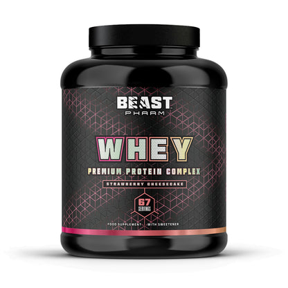 Beast Pharm Whey protein supplement container on a white background