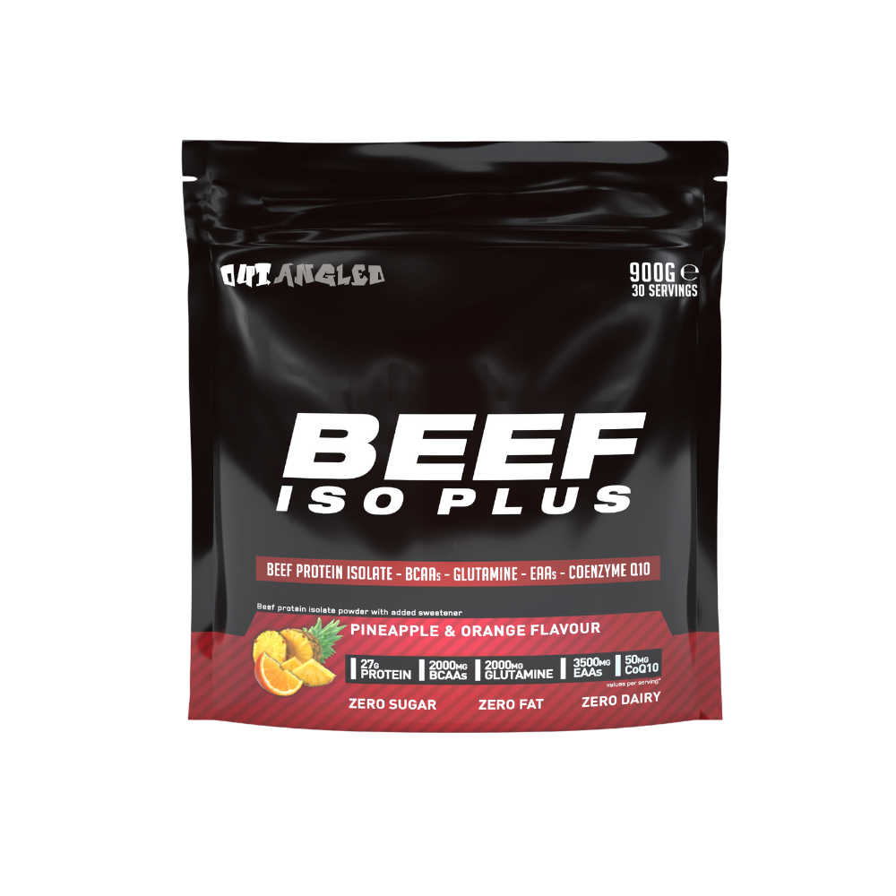 123nutrition Beef ISO Plus 900g Pineapple and orange flavour protein powder tub