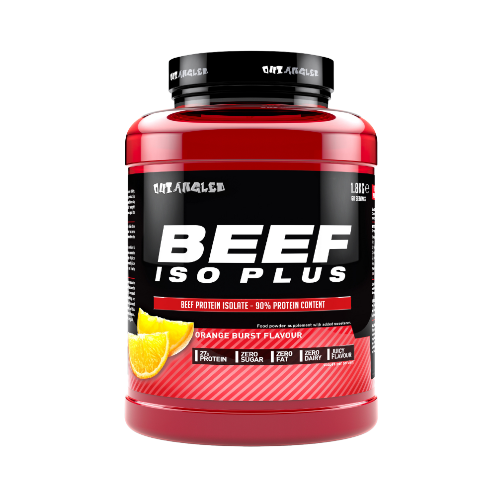 123nutrition Beef ISO Plus 1.8kg Orange burst flavour protein powder tub